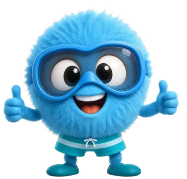 Blauwe Swimie met duikbril zwaait